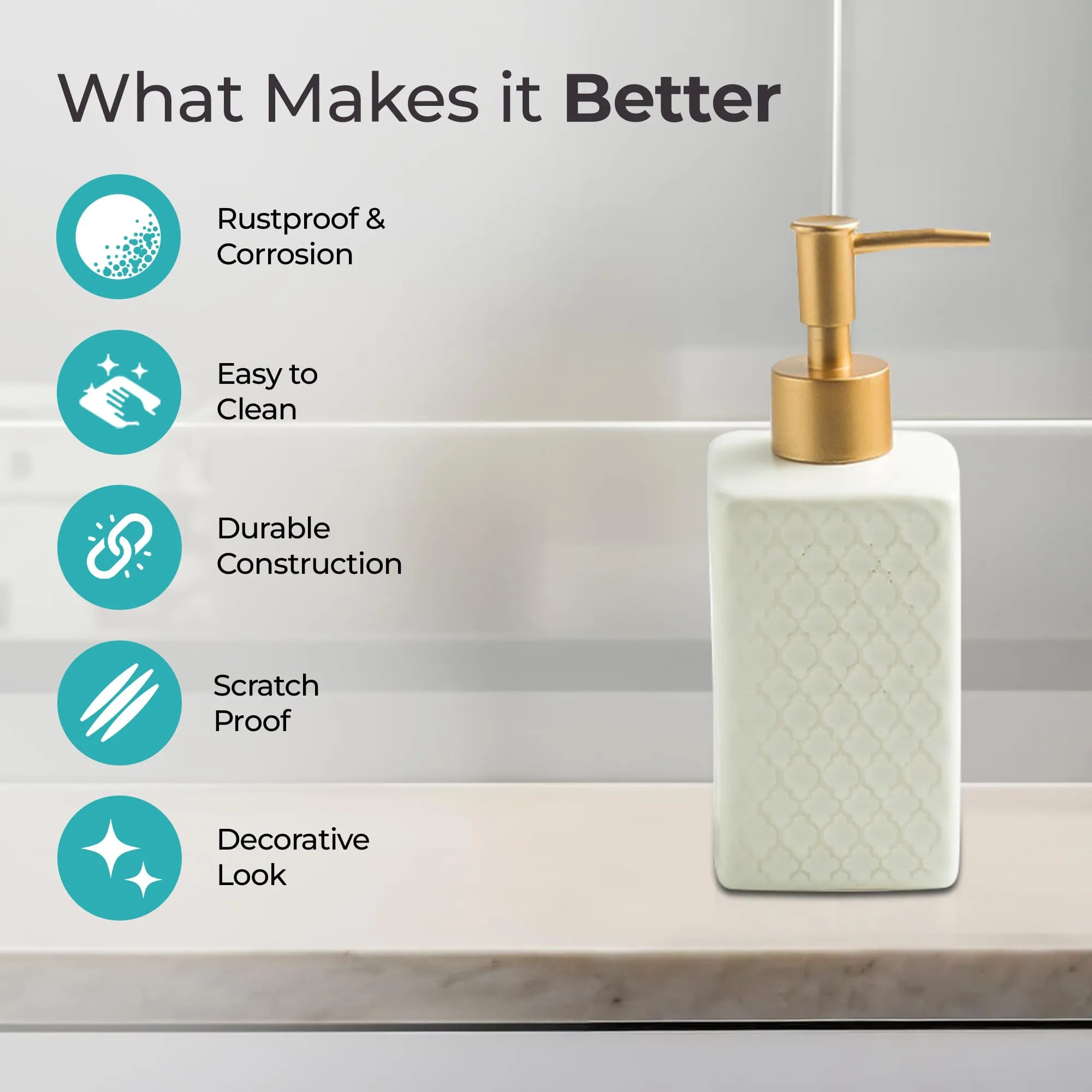 The Better Home 360ML Ceramic Soap Dispenser for Bathroom - White | Bathroom Accessories | Handwash Dispenser | Liquid Soap Dispenser for Kitchen | Hand Wash Dispensers Pump