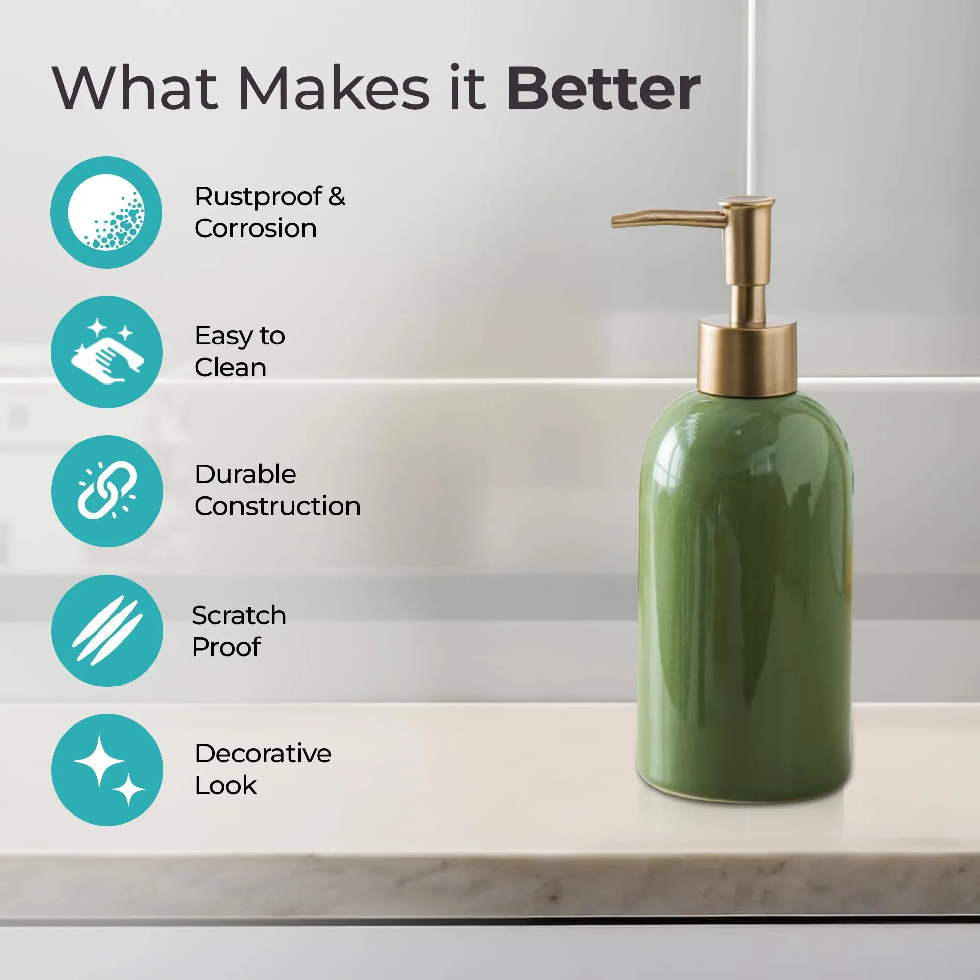 The Better Home 420ML Green Ceramic Soap Dispenser for Bathroom | Bathroom Accessories | Handwash Dispenser | Liquid Soap Dispenser for Kitchen | Handwash Bottle | Hand Wash Dispensers Pump