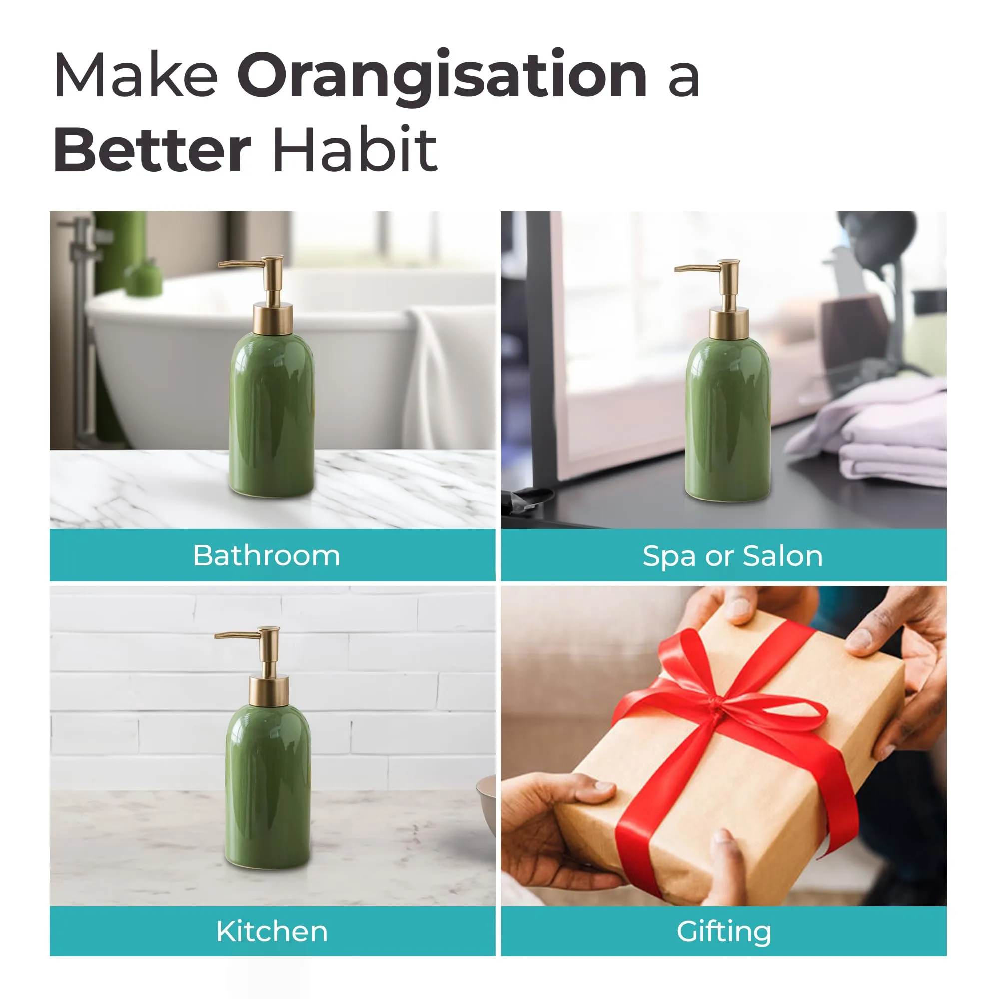 The Better Home 420ML Green Ceramic Soap Dispenser for Bathroom | Bathroom Accessories | Handwash Dispenser | Liquid Soap Dispenser for Kitchen | Handwash Bottle | Hand Wash Dispensers Pump