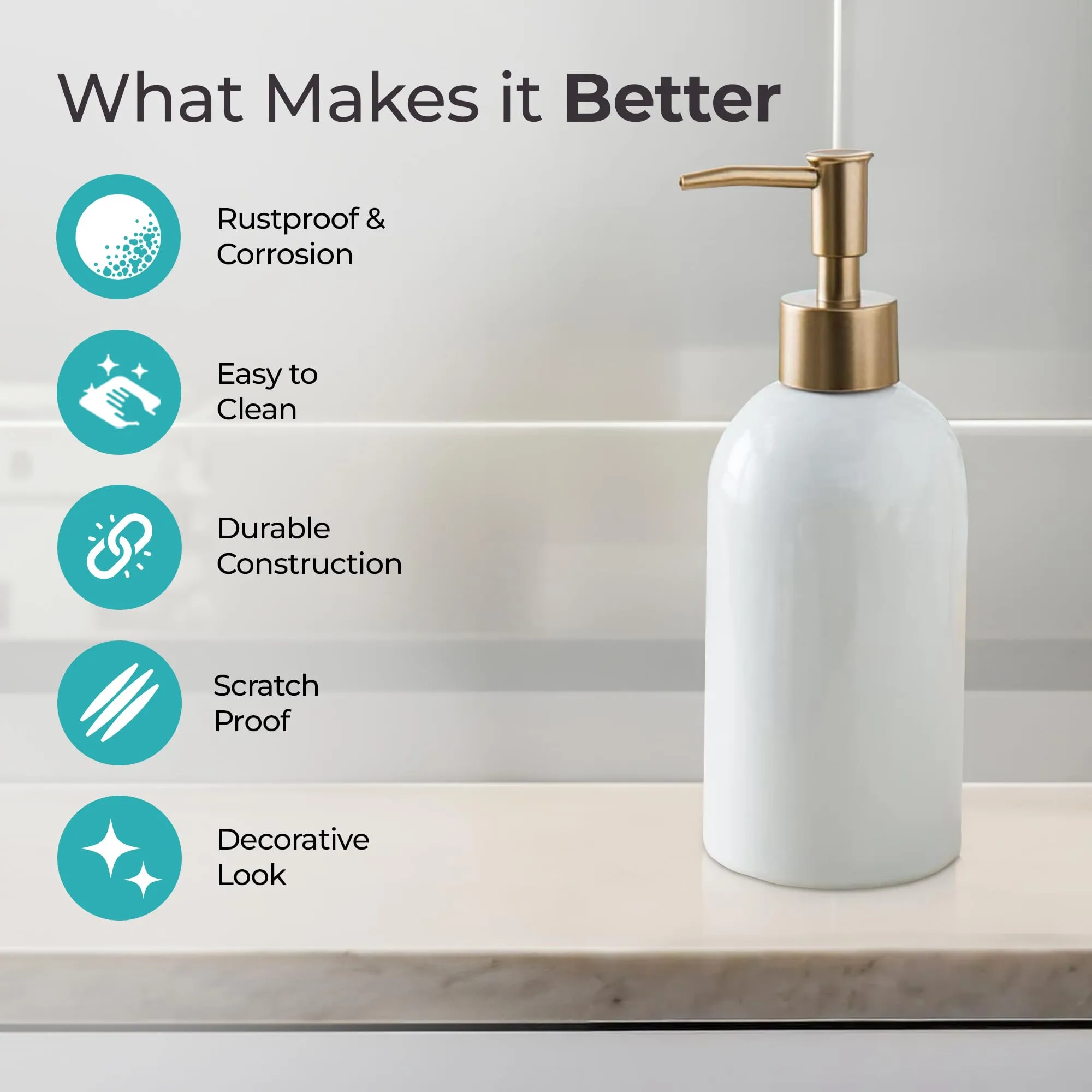 The Better Home 420ML White Ceramic Soap Dispenser for Bathroom | Bathroom Accessories | Handwash Dispenser | Liquid Soap Dispenser for Kitchen | Handwash Bottle | Hand Wash Dispensers Pump