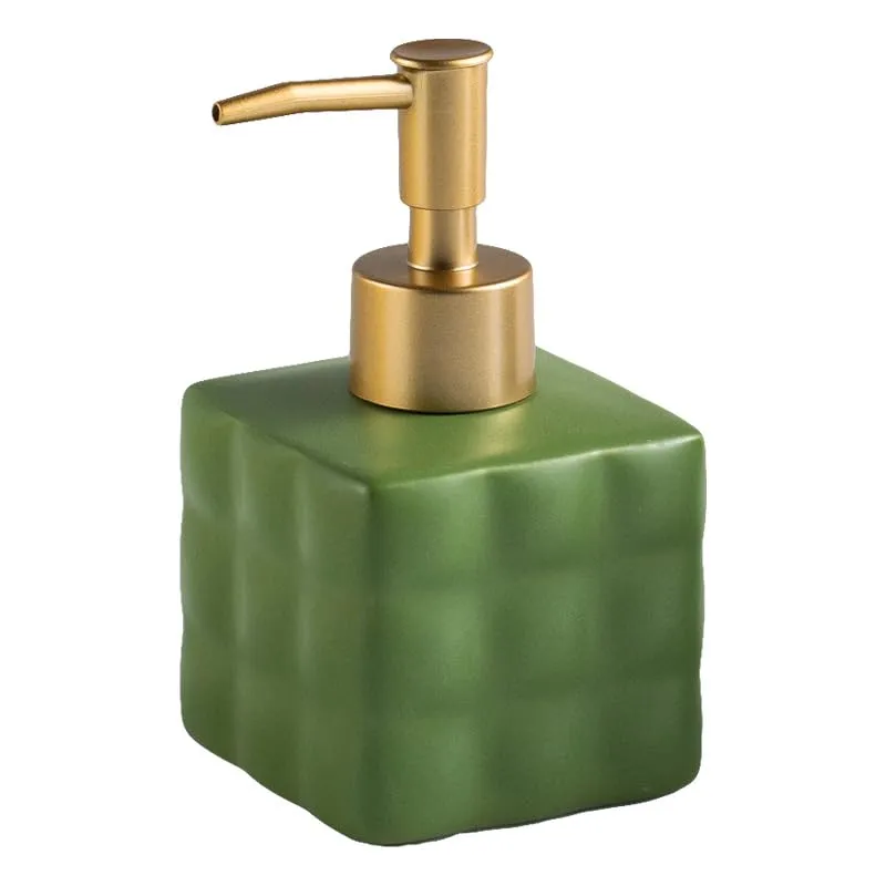 UMAI Liquid Soap Dispenser | Stoneware | Bathroom Sanitizer, Lotion, Shampoo Dispenser | Ceramic Handwash Bottle for Kitchen | Soap Dispenser for Wash Basin | Bathroom Accessories | 220 ml (Green)