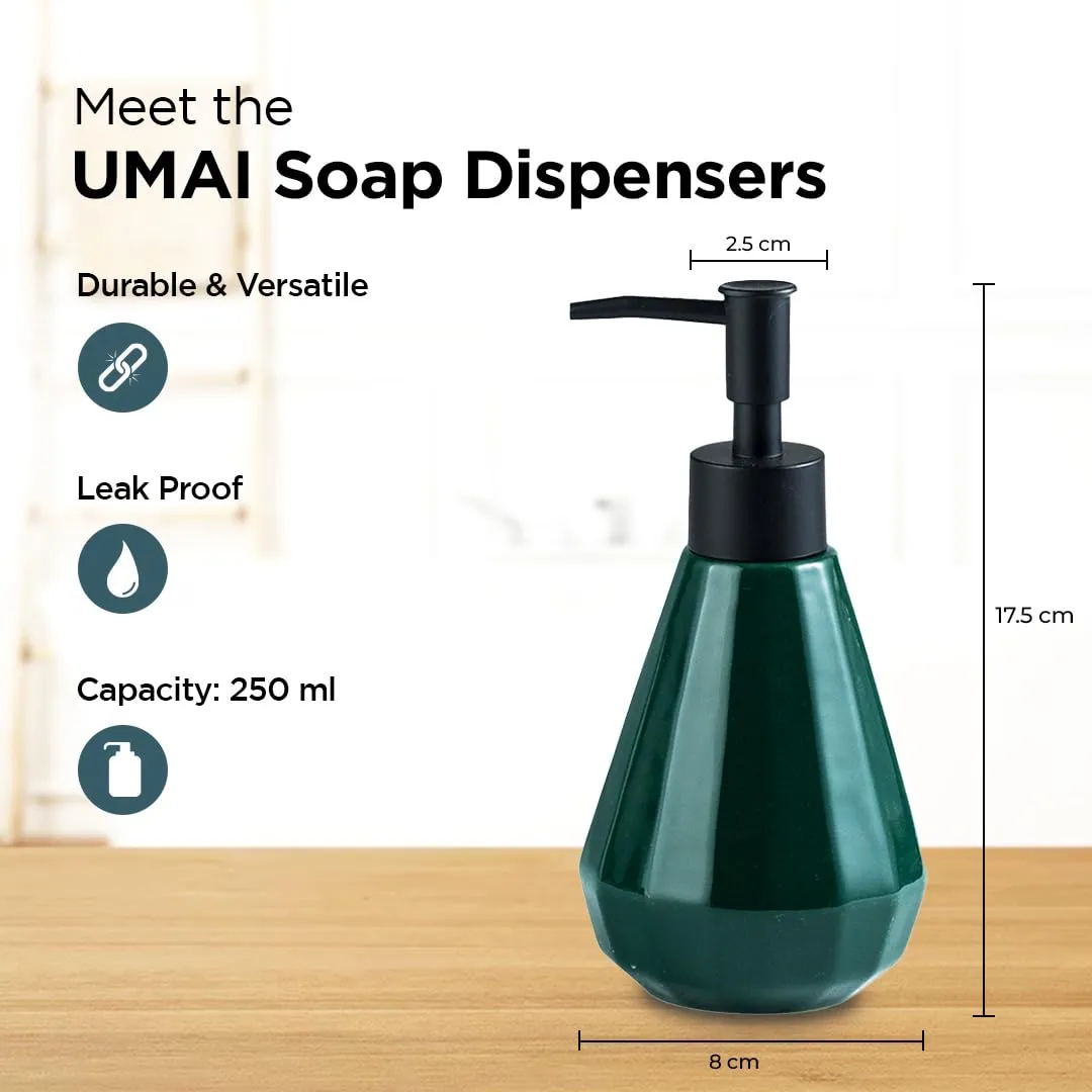 UMAI Liquid Soap Dispenser | Stoneware | Bathroom Sanitizer, Lotion, Shampoo Dispenser | Ceramic Handwash Bottle for Kitchen | Soap Dispenser for Wash Basin | Bathroom Accessories | 250 ml (Grey)