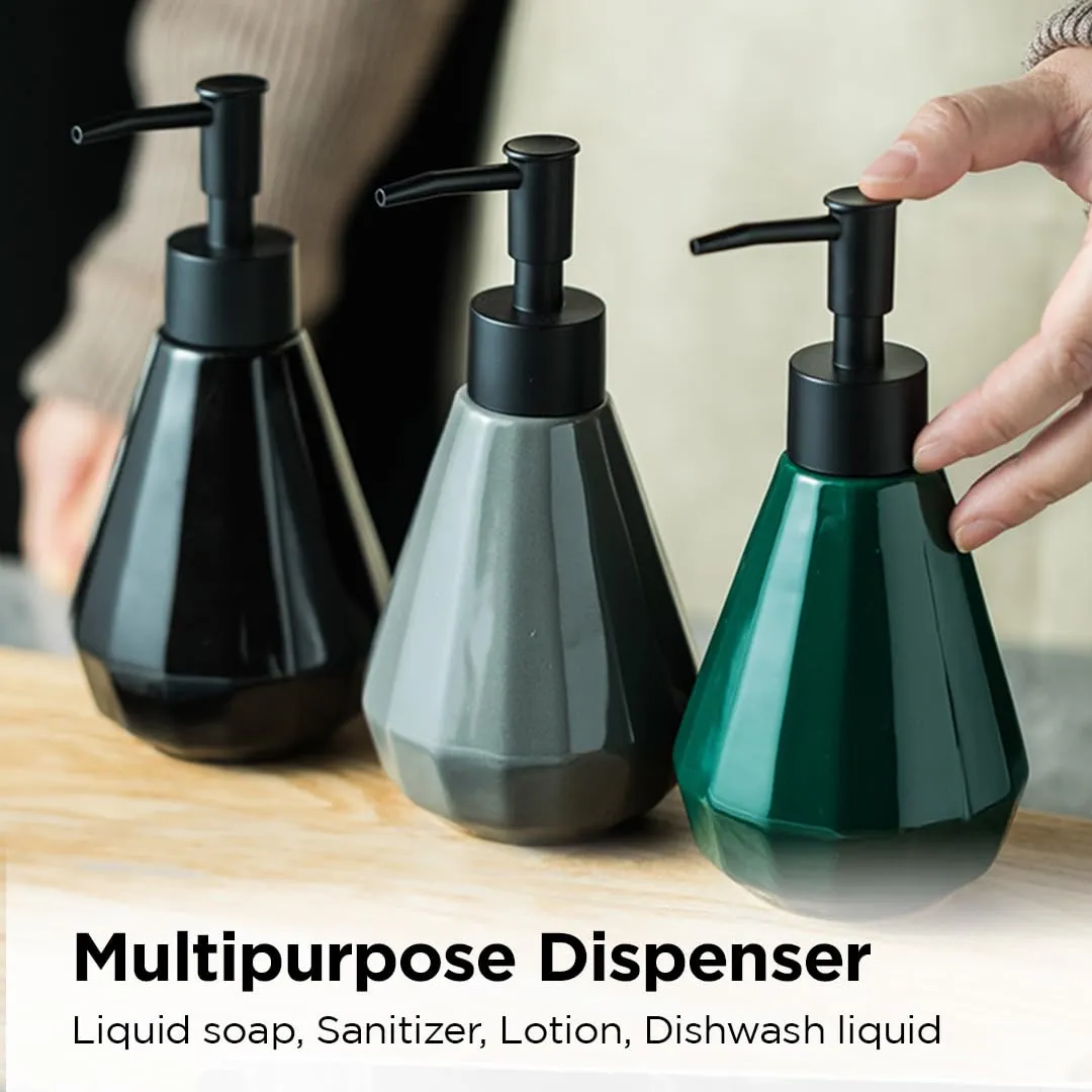 UMAI Liquid Soap Dispenser | Stoneware | Bathroom Sanitizer, Lotion, Shampoo Dispenser | Ceramic Handwash Bottle for Kitchen | Soap Dispenser for Wash Basin | Bathroom Accessories | 250 ml (Grey)