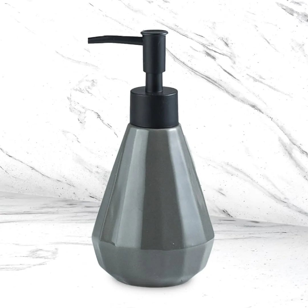 UMAI Liquid Soap Dispenser | Stoneware | Bathroom Sanitizer, Lotion, Shampoo Dispenser | Ceramic Handwash Bottle for Kitchen | Soap Dispenser for Wash Basin | Bathroom Accessories | 250 ml (Grey)