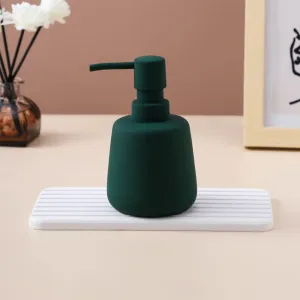 UMAI Liquid Soap Dispenser | Stoneware | Bathroom Sanitizer, Lotion, Shampoo Dispenser | Ceramic Handwash Bottle for Kitchen | Soap Dispenser for Wash Basin | Bathroom Accessories | 260 ml (Green)