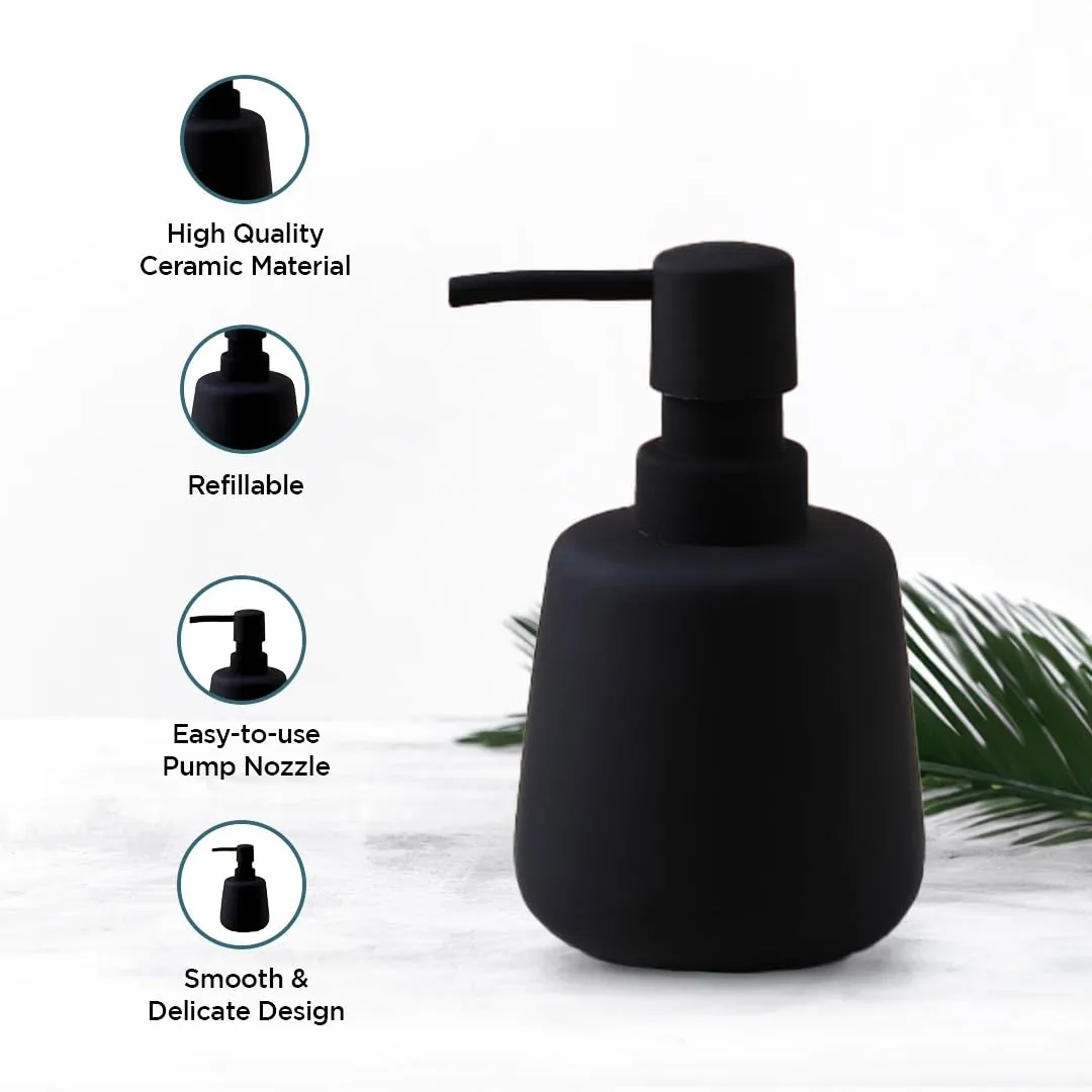 UMAI Liquid Soap Dispenser | Stoneware | Bathroom Sanitizer, Lotion, Shampoo Dispenser | Ceramic Handwash Bottle for Kitchen | Soap Dispenser for Wash Basin | Bathroom Accessories | 260 ml (Green)