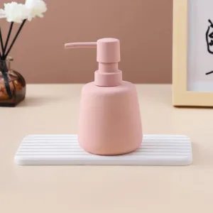 UMAI Liquid Soap Dispenser | Stoneware | Bathroom Sanitizer, Lotion, Shampoo Dispenser | Ceramic Handwash Bottle for Kitchen | Soap Dispenser for Wash Basin | Bathroom Accessories | 260 ml (Pink)