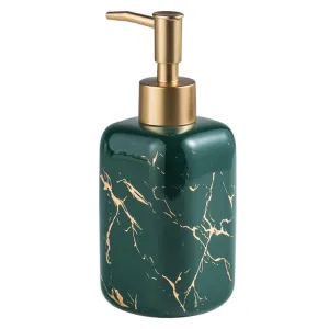 UMAI Liquid Soap Dispenser | Stoneware | Bathroom Sanitizer, Lotion, Shampoo Dispenser | Ceramic Handwash Bottle for Kitchen | Soap Dispenser for Wash Basin | Bathroom Accessories | 300 ml (Green)