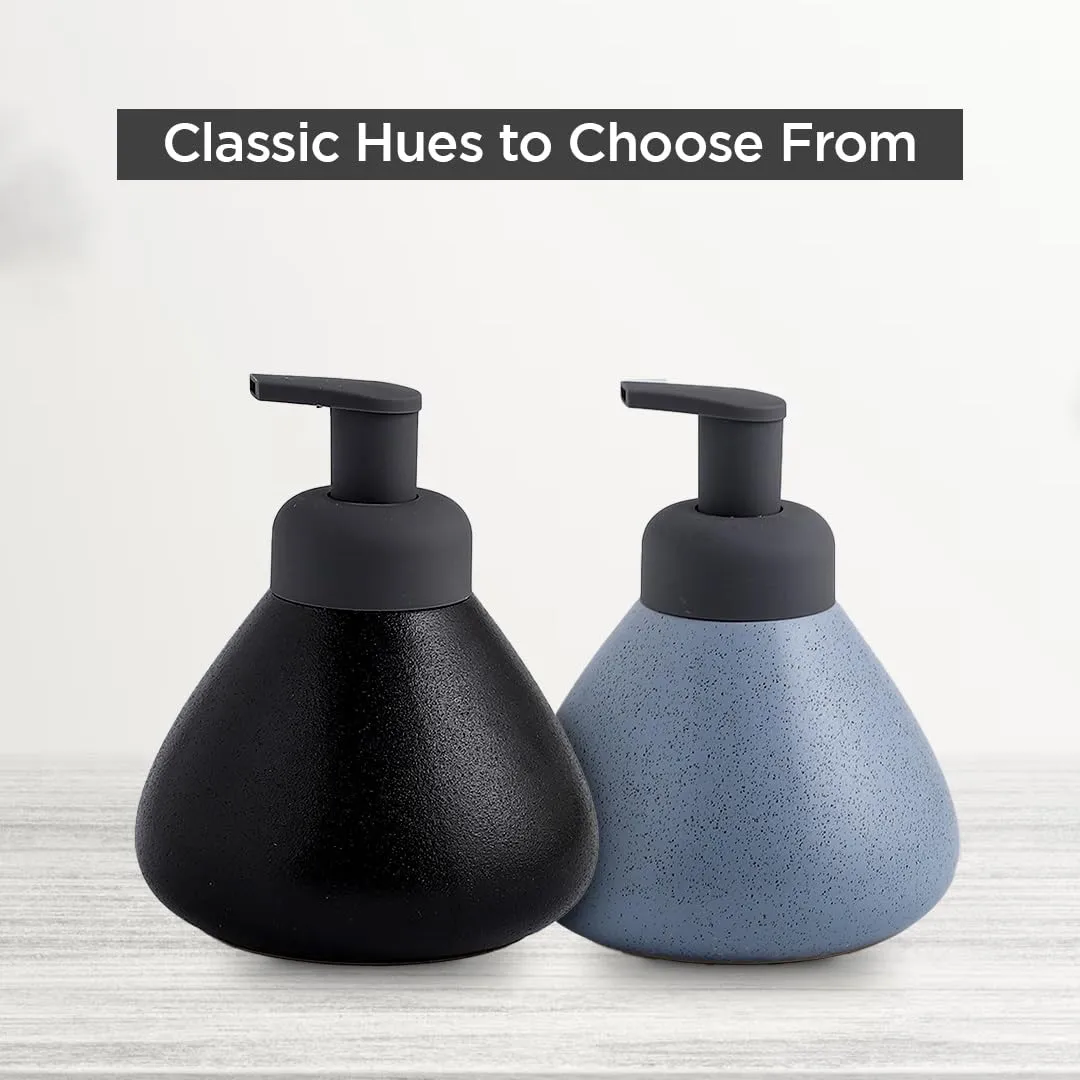 UMAI Liquid Soap Dispenser | Stoneware | Bathroom Sanitizer, Lotion, Shampoo Dispenser | Ceramic Handwash Bottle for Kitchen | Soap Dispenser for Wash Basin | Bathroom Accessories | 360 ml (Black)