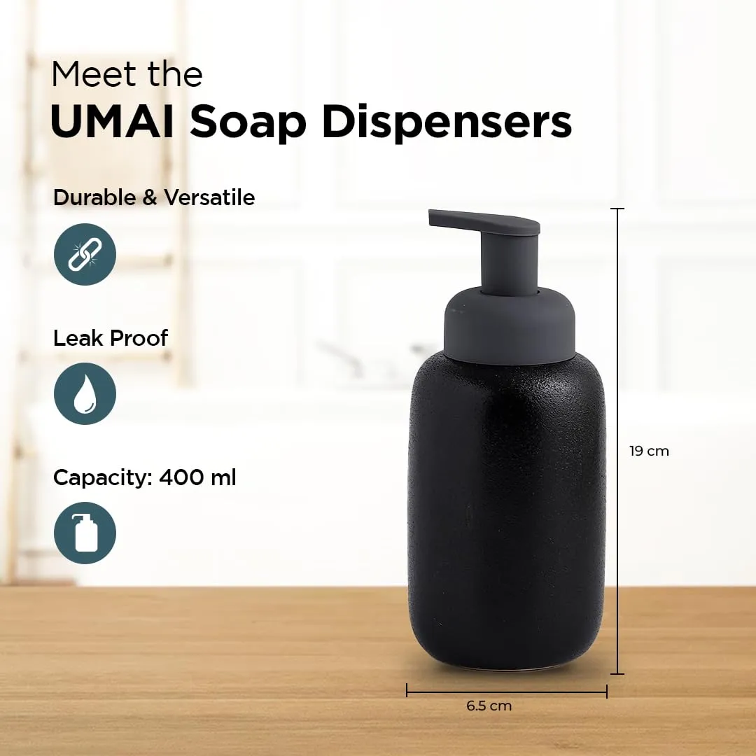 UMAI Liquid Soap Dispenser | Stoneware | Bathroom Sanitizer, Lotion, Shampoo Dispenser | Ceramic Handwash Bottle for Kitchen | Soap Dispenser for Wash Basin | Bathroom Accessories | 400ml (Blue)