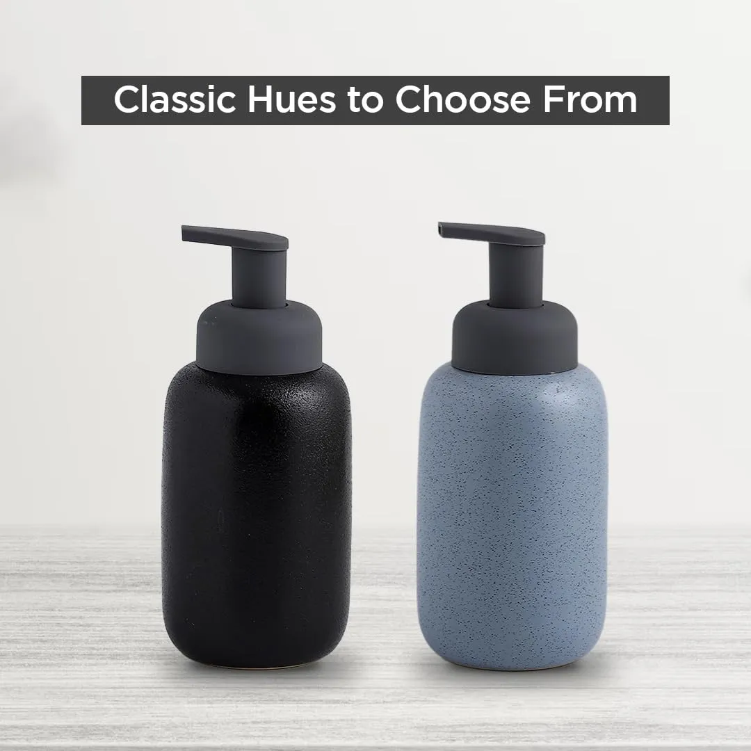 UMAI Liquid Soap Dispenser | Stoneware | Bathroom Sanitizer, Lotion, Shampoo Dispenser | Ceramic Handwash Bottle for Kitchen | Soap Dispenser for Wash Basin | Bathroom Accessories | 400ml (Blue)