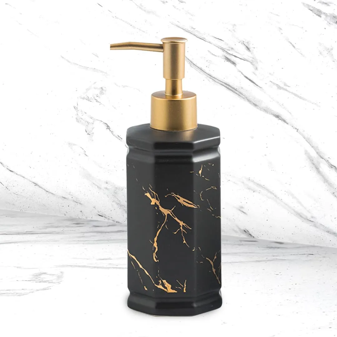 UMAI Liquid Soap Dispenser | Stoneware | Bathroom Sanitizer, Lotion, Shampoo Dispenser | Ceramic Handwash Bottle for Kitchen | Soap Dispenser for Wash Basin | Bathroom Accessories | Black | 350 ml