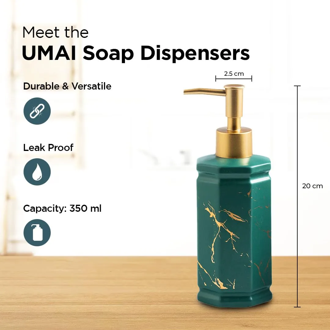 UMAI Liquid Soap Dispenser | Stoneware | Bathroom Sanitizer, Lotion, Shampoo Dispenser | Ceramic Handwash Bottle for Kitchen | Soap Dispenser for Wash Basin | Bathroom Accessories | Black | 350 ml