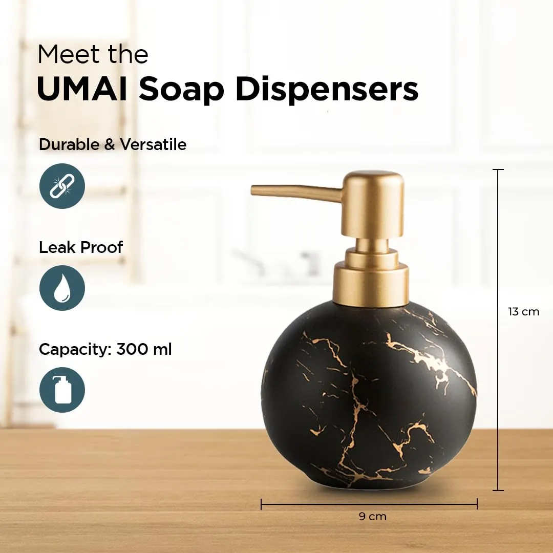 UMAI Liquid Soap Dispenser | Stoneware | Bathroom Sanitizer, Lotion, Shampoo Dispenser | Ceramic Handwash Bottle for Kitchen | Soap Dispenser for Wash Basin | Bathroom Accessories | Blue | 300 ml