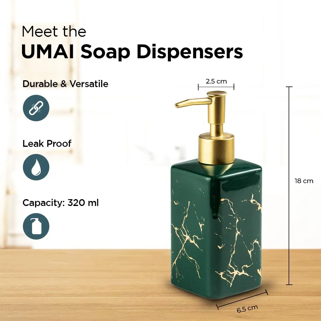 UMAI Liquid Soap Dispenser | Stoneware | Bathroom Sanitizer, Lotion, Shampoo Dispenser | Ceramic Handwash Bottle for Kitchen | Soap Dispenser for Wash Basin | Bathroom Accessories | Grey | 320 ml