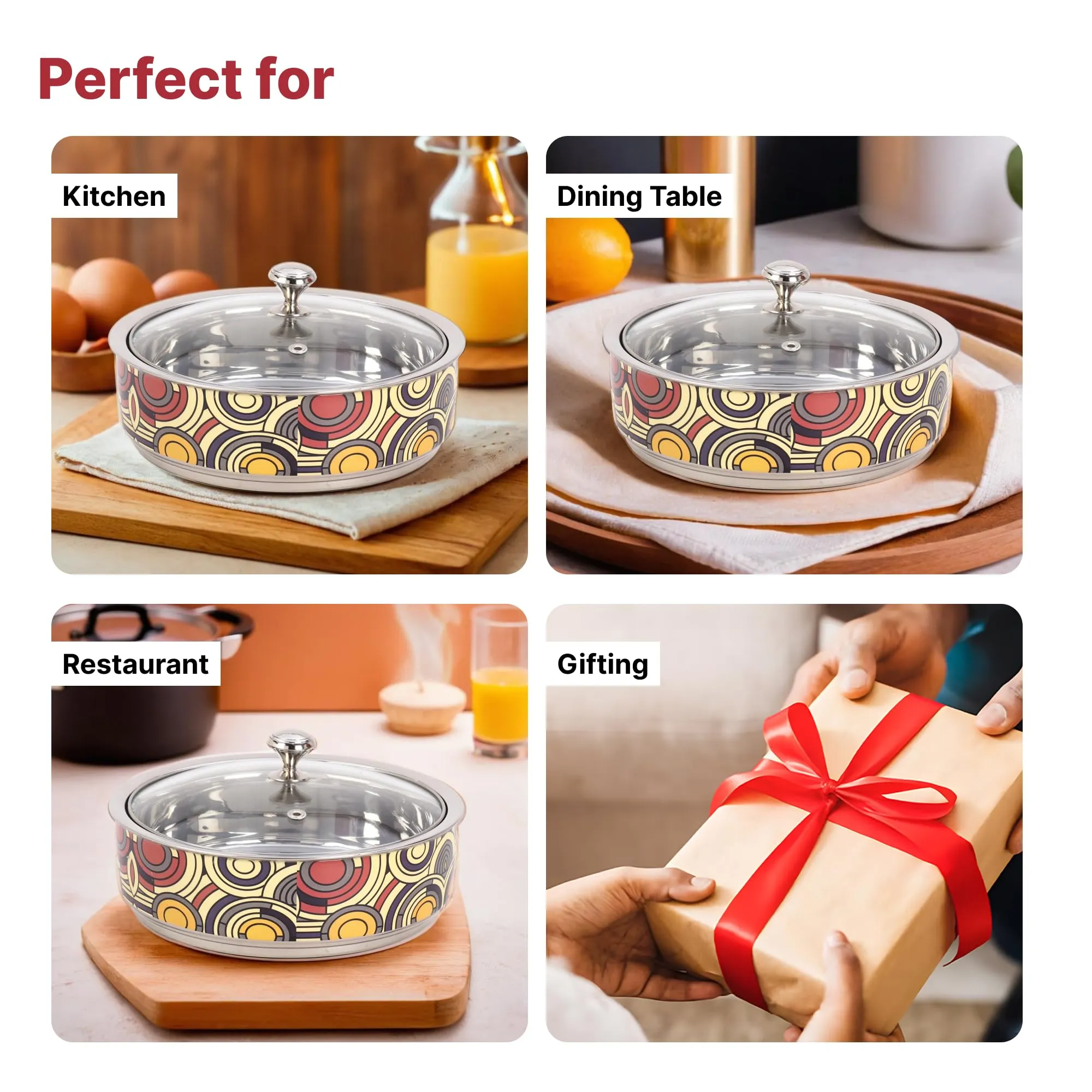 USHA SHRIRAM Insulated Casserole For Roti (1500ml) |Stainless Steel Hot Roti Box For Kitchen | Chapati Box For Kitchen | Serving Bowl Set | Curry Bowls For Serving | Kitchen Gift Items (Print 3)