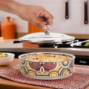 USHA SHRIRAM Insulated Casserole For Roti (1500ml) |Stainless Steel Hot Roti Box For Kitchen | Chapati Box For Kitchen | Serving Bowl Set | Curry Bowls For Serving | Kitchen Gift Items (Print 3)